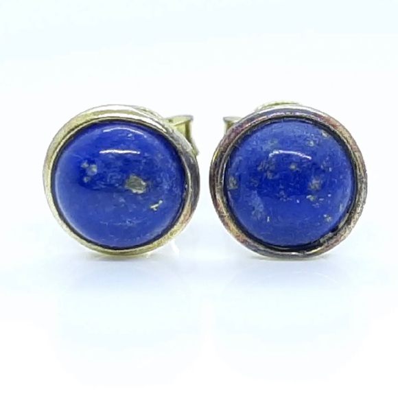 Natural 1.60ctw Sodalite 14K Yellow Gold 925 Sterling Silver Stud Earrings